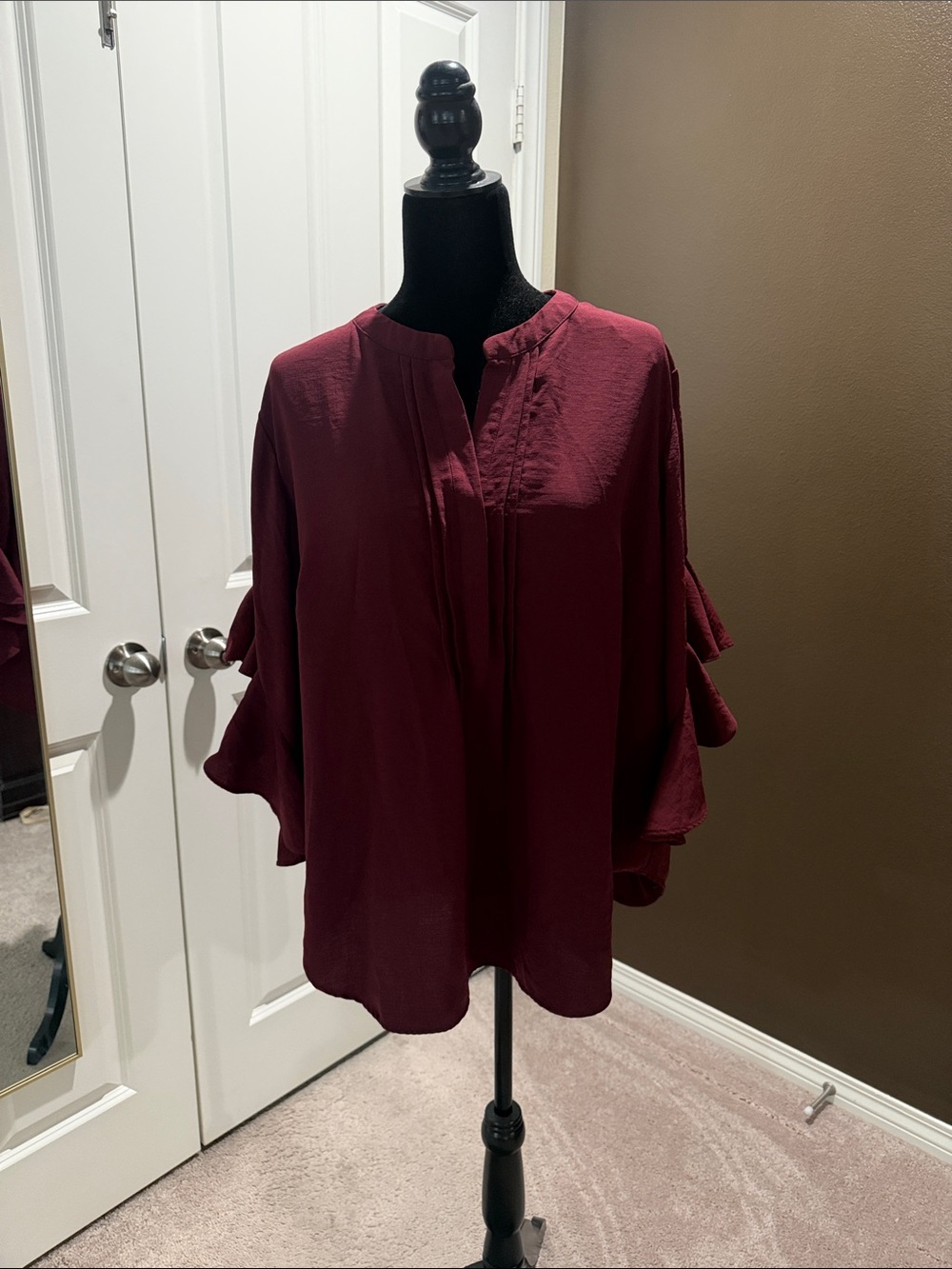 Vince Camuto Burgundy Ruffled Sleeve Blouse